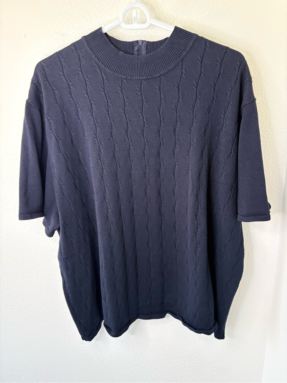 Women’s Koret Navy Short-Sleeve Cable Knit Sweater with Zip - 5X - A1